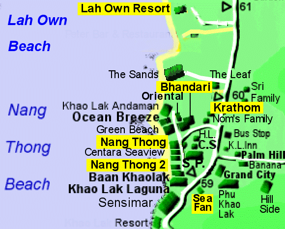 Bungalows,rooms, resorts and hotels on Nang Thong Beach - Khao Lak (24K)